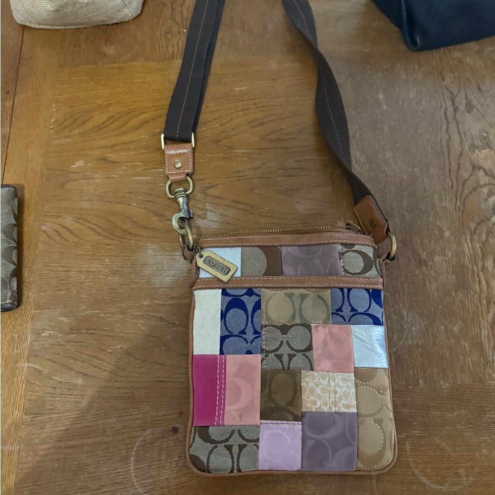 Coach Pink and Blue Crossbody Bag Patchwork Design